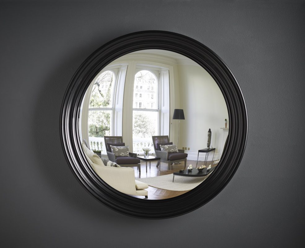 Large Roma decorative convex mirror in waxed black finish image