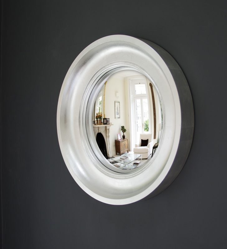 Small Cavetto decorative convex mirror in silver leaf finish image