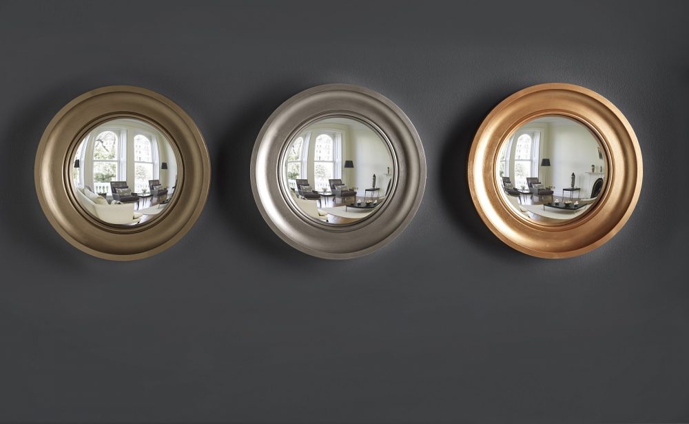 Trio of Cavetto decorative convex mirrors bronze pewter copper image