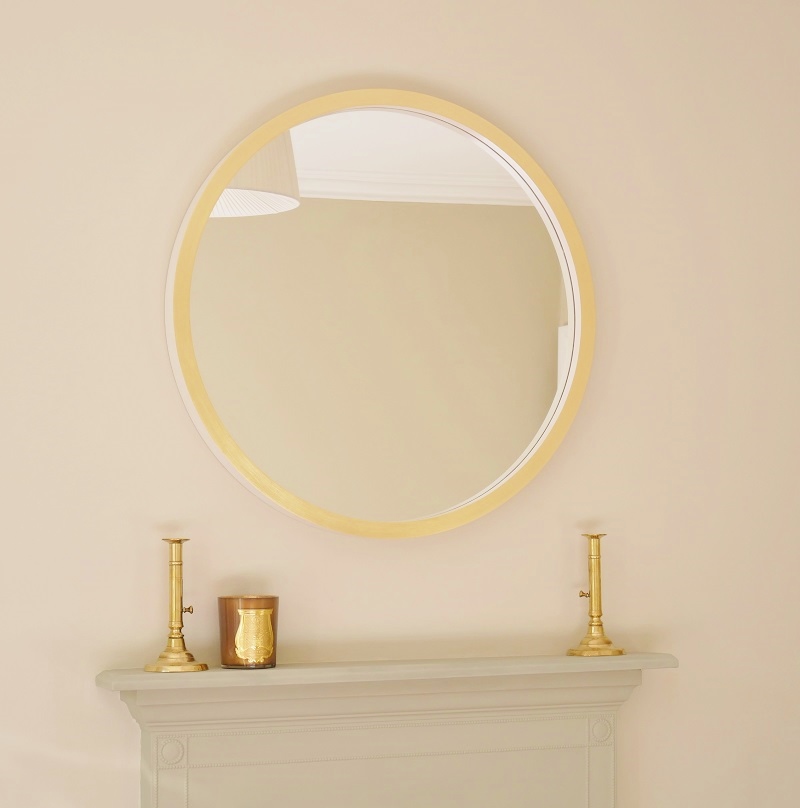 Marcel large round mirror in white gesso and gold leaf image