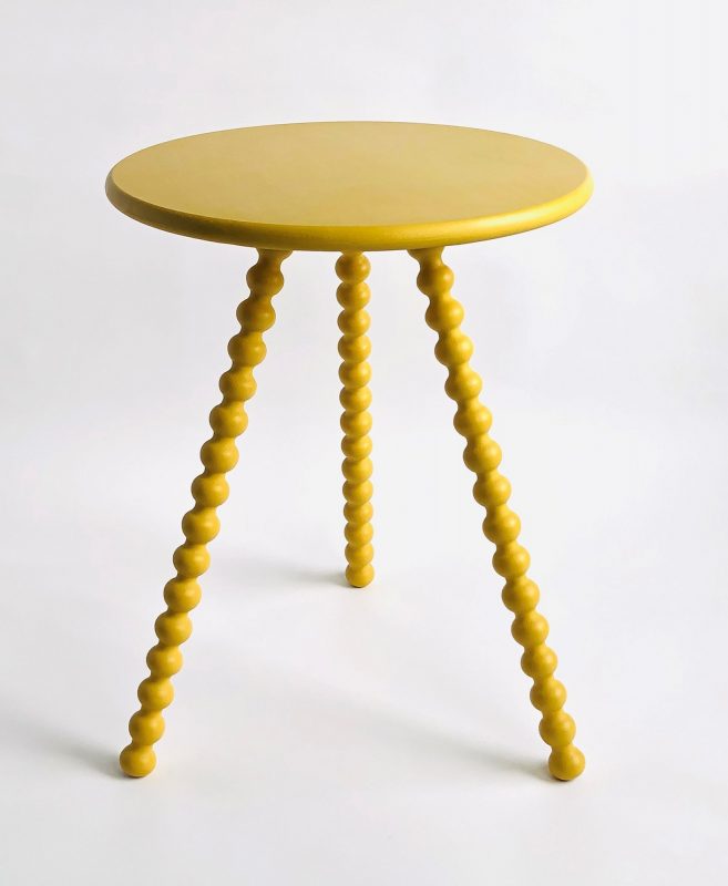 hand painted yellow bobbin tripod side table image