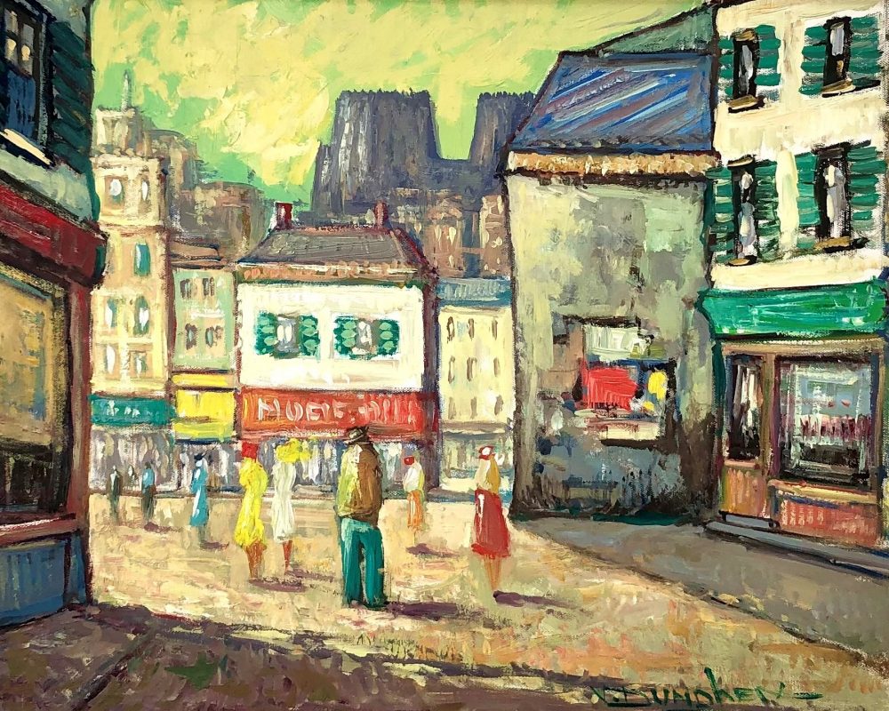 vintage swedish colourful cityscape oil painting image